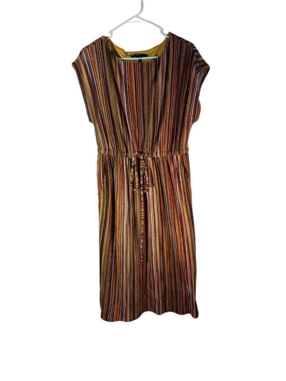 Maggy London Multistripe Midi Dress in Mustard, Brown & Rust